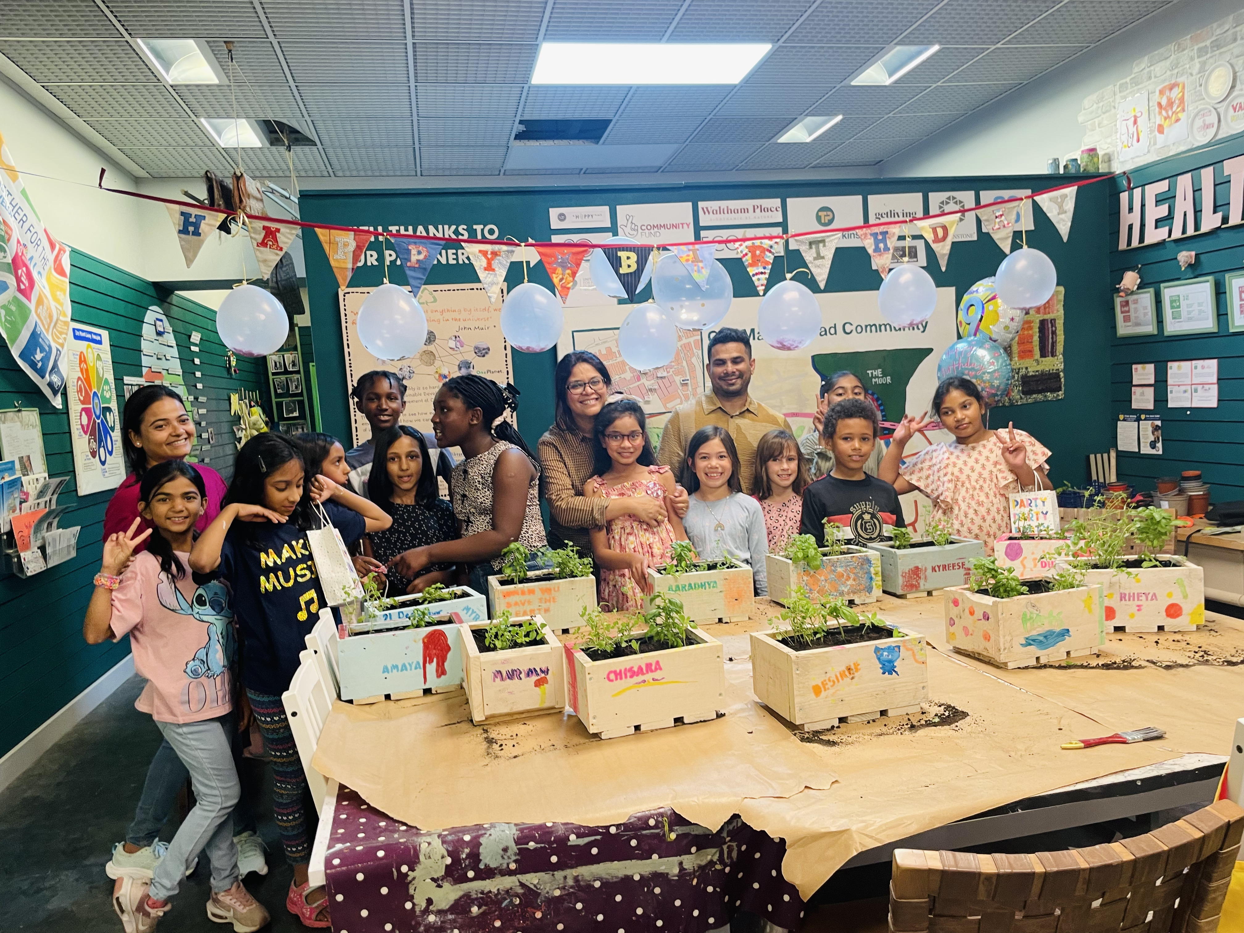 sustainability party with planters
